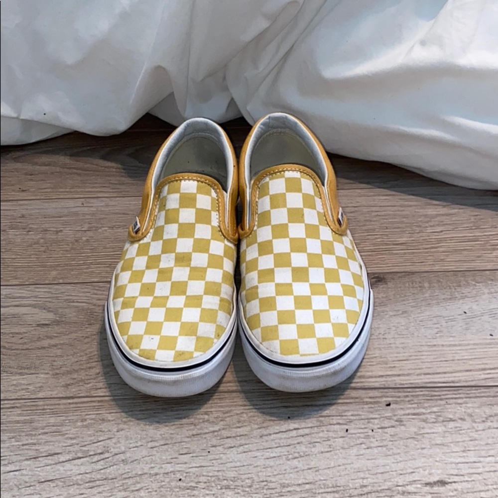 yellow checkered slip on vans